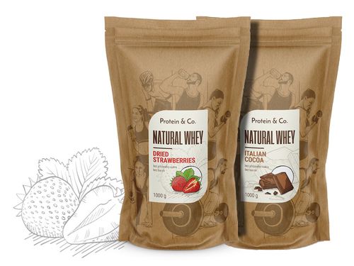 Protein&Co. NATURAL WHEY – prémiový protein bez chemie 2 kg ZVOL PŘÍCHUŤ 1: Dried strawberries, ZVOL PŘÍCHUŤ 2: Dried strawberries