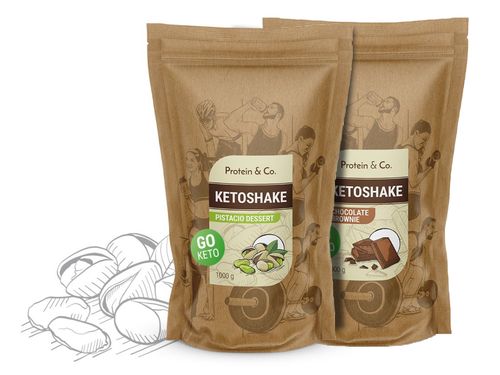 Protein&Co. Ketoshake – proteinový dietní koktejl 2 kg ZVOL PŘÍCHUŤ 1: Pistachio dessert, ZVOL PŘÍCHUŤ 2: Biscuit cookie