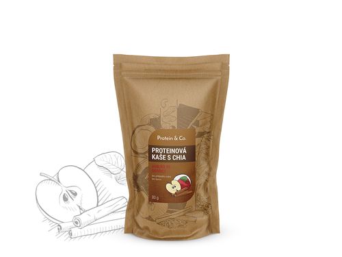 Protein&Co. Proteinové kaše s chia 480 g – 4 příchutě Příchuť 1: jablko se skořicí, Váha: 480 g