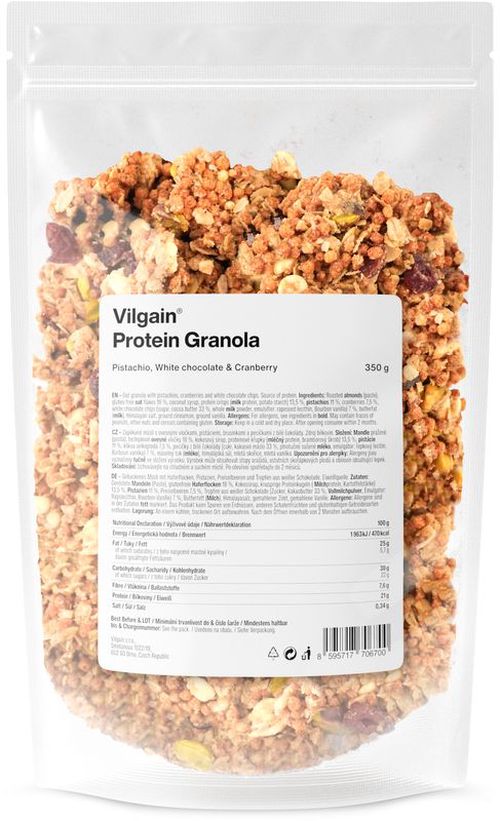 Vilgain Protein Granola Pistácie, bílá čokoláda a brusinky