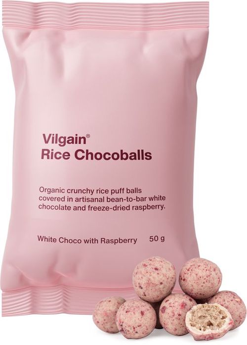 Vilgain Rice Chocoballs BIO Bílá čokoláda s malinou