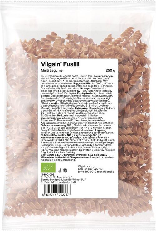 Vilgain Fusilli těstoviny BIO luštěninové 250 g