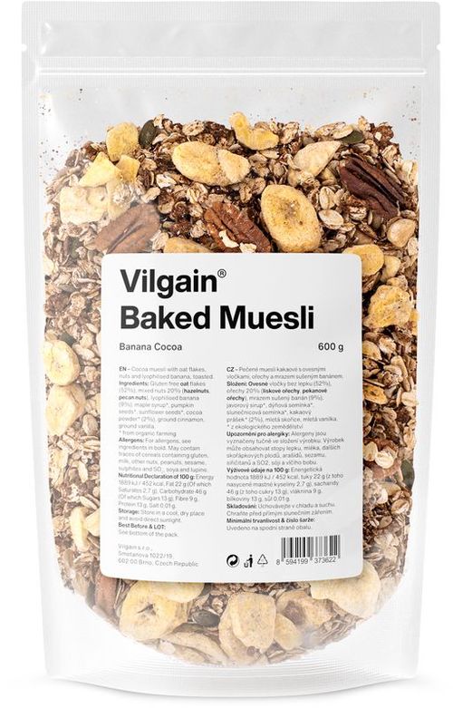 Vilgain Pečené muesli banán, kakao & skořice 600 g