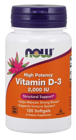 NOW® Foods NOW Vitamin D3, 2000 IU, 120 softgel kapslí