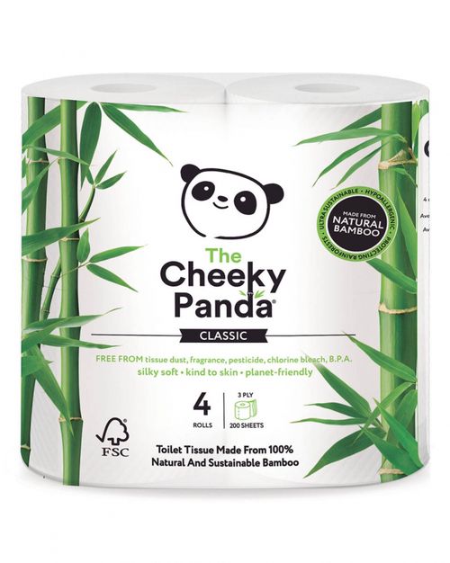 Cheeky Panda toaletní papír 3-vrstvý, 200 útržků, 4 role