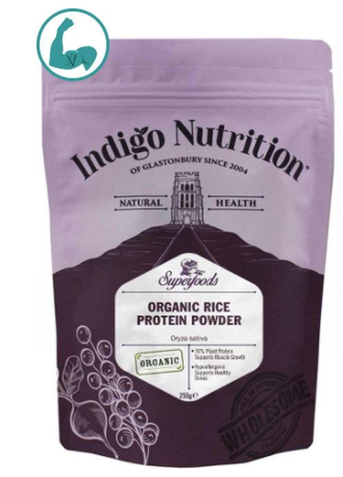 Indigo Herbs Organic Rice Protein Powder, Organický Rýžový Protein, 500g GB-ORG-04 certifikát