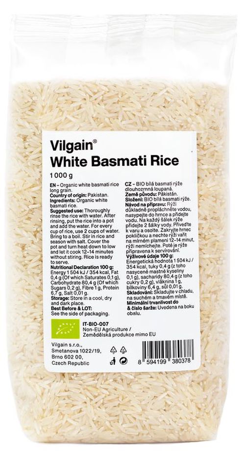 Vilgain Basmati rýže bílá BIO 1000 g