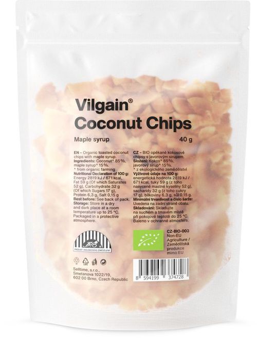 Vilgain Kokosové chipsy BIO javorový sirup 40 g