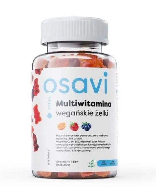 Osavi - Multivitamin Vegan Gummy Bear, multivitamín (pomeranč, malina, borůvka), 60 gumových bonbónů