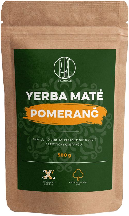 BrainMax Pure Organic Yerba Maté - Pomeranč, 500 g