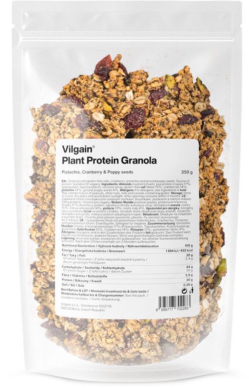 Vilgain Plant Protein Granola pistácie, brusinky a mák 350 g