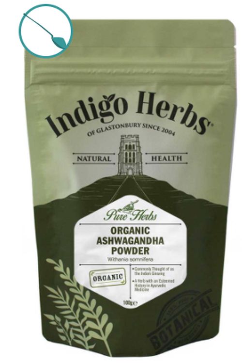Indigo Herbs Organic Organic Ashwagandha Powder, Ashwagandha prášek, 100 g GB-ORG-04 certifikát