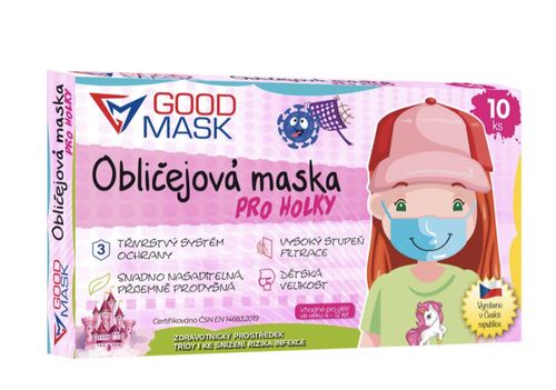 Dětské certifikované zdravotní roušky dívčí GOODMASK 25 Ks