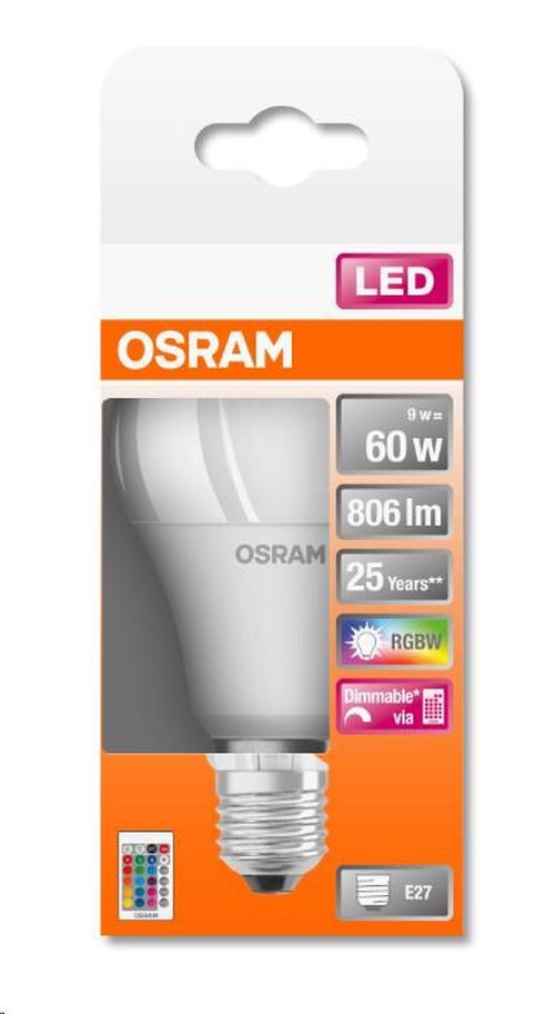 Žárovka OSRAM LED STAR+, závit E27, 9 W, stmívatelná, barevná (806 lm, RGB)