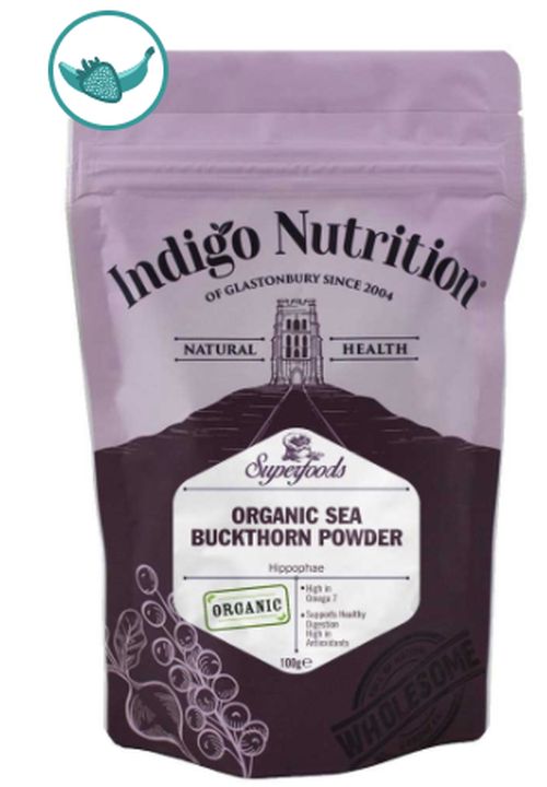 Indigo Herbs Organic Sea Buckthorn Powder, prášek z mořského rakytníku, 100 g GB-ORG-04 certifikát