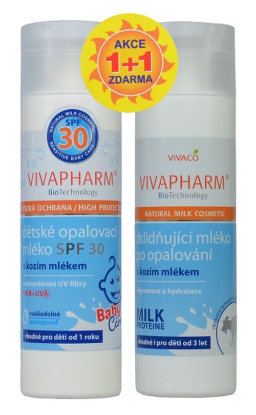 Akce 1+1 ZDARMA Opalovací mléko SPF 30 s kozím mlékem pro děti VIVAPHARM 200ml