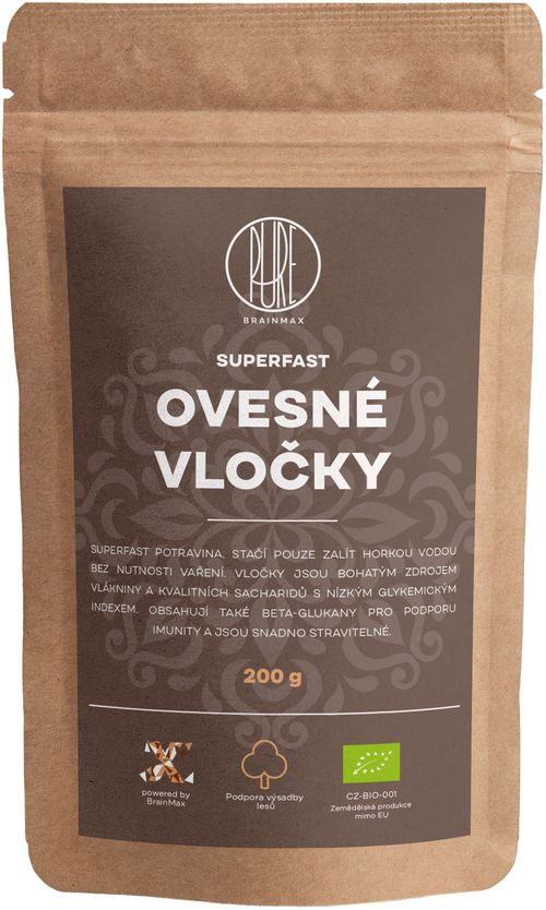 BrainMax Pure Superfast Ovesné Vločky BIO, 200 g *CZ-BIO-001 certifikát