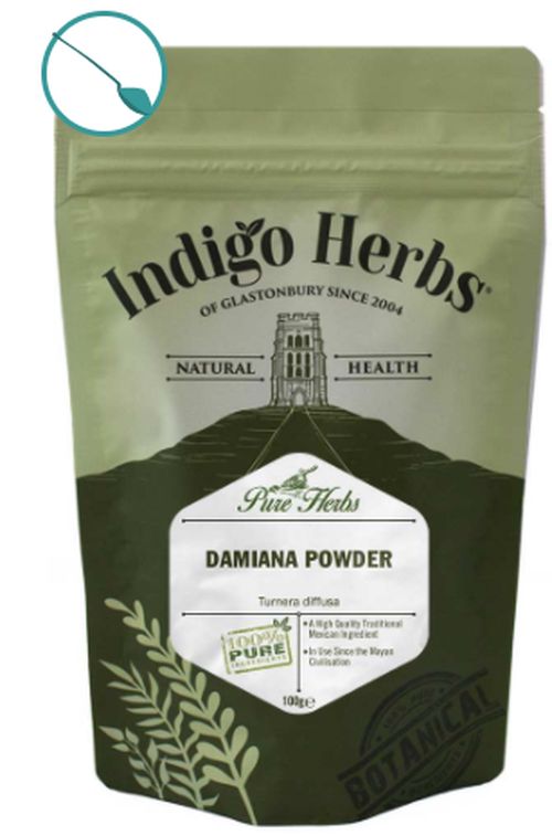 Indigo Herbs Damiana Powder, Pastala rozprostřená prášek, 100 g